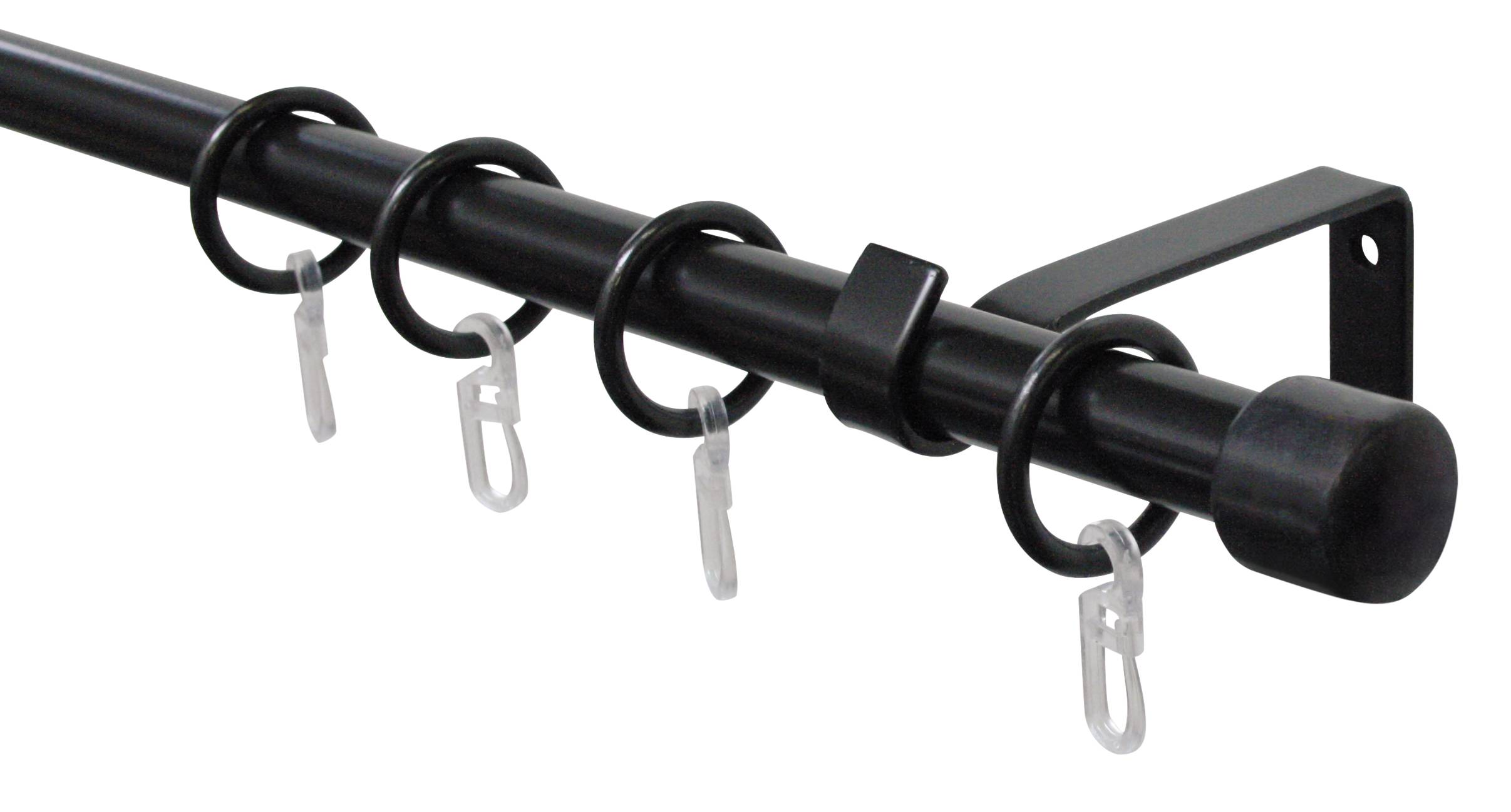 Gardinenstangen Set Cap, ausziehbar, 1-läufig, Ø 16/13 mm, schwarz